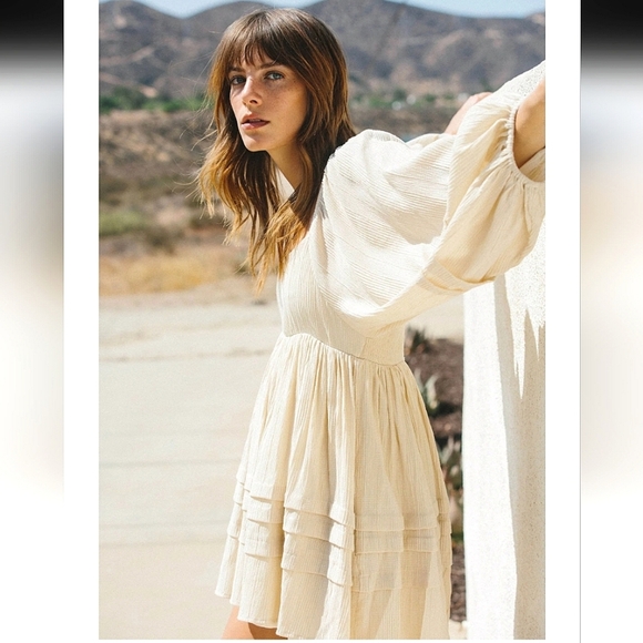 BY TOGETHER Boho Woven Babydoll mini dress in cream. Size Small - Picture 2 of 15